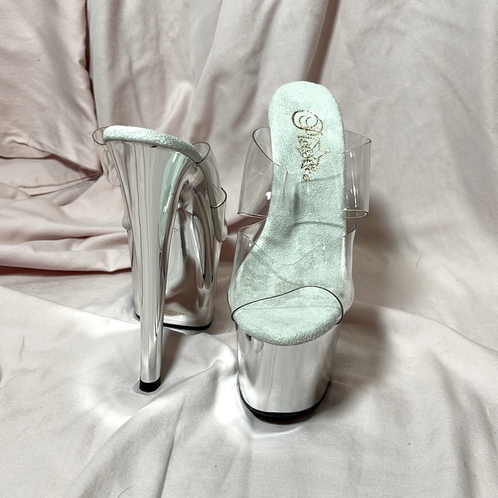 NWT Pleaser Chrome and clear heels